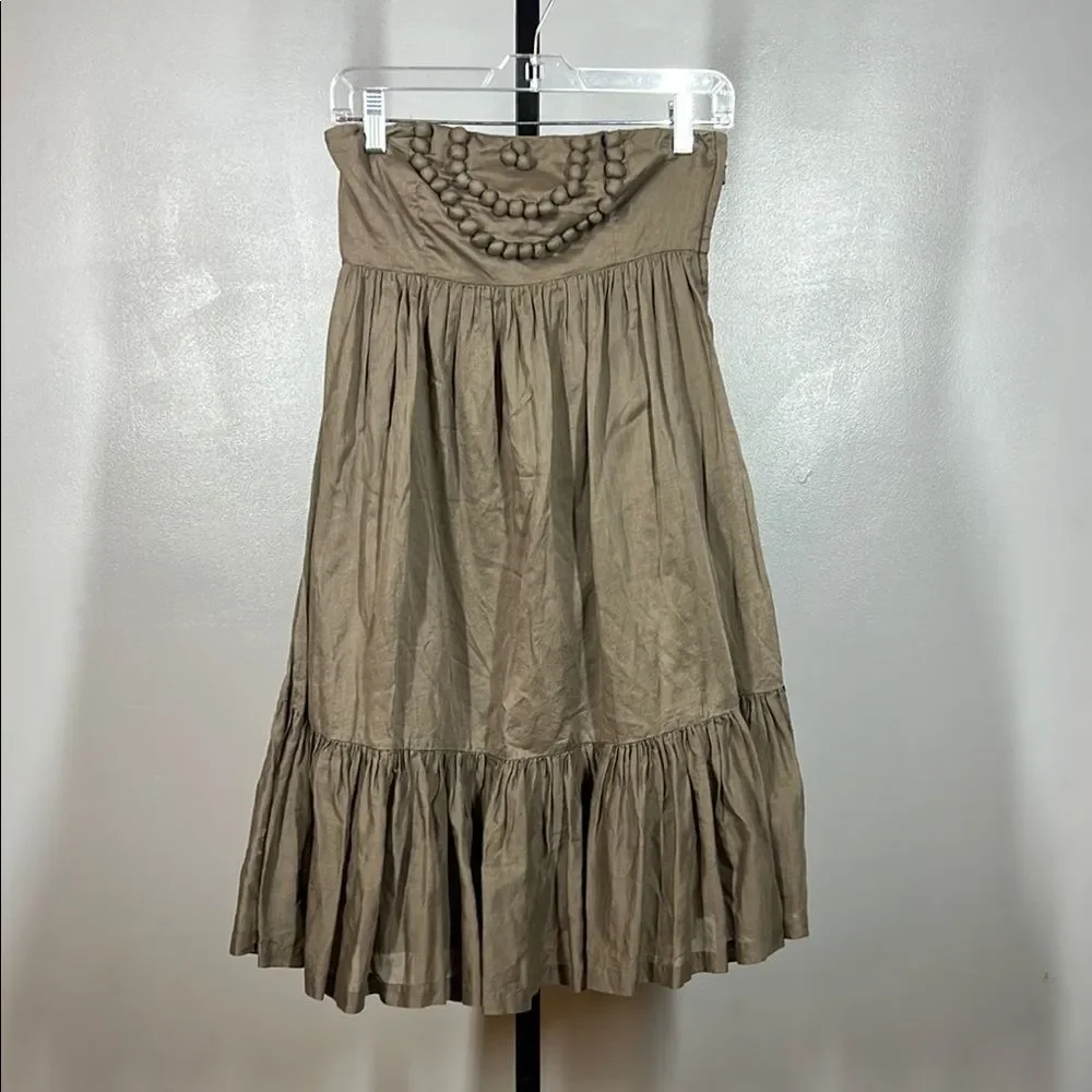 GAP Tan Embellished Tiered Mini Off the Shoulder Dress